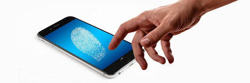 hand using cell phone with fingerprint